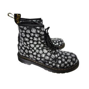 Dr Martens Leopard Hydro Combat Boot Black Skulls Metallic Leather Ankle Girls 4